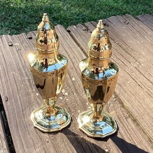 Vintage La France USA Salt & Pepper Shakers Brass Plated Set of 2